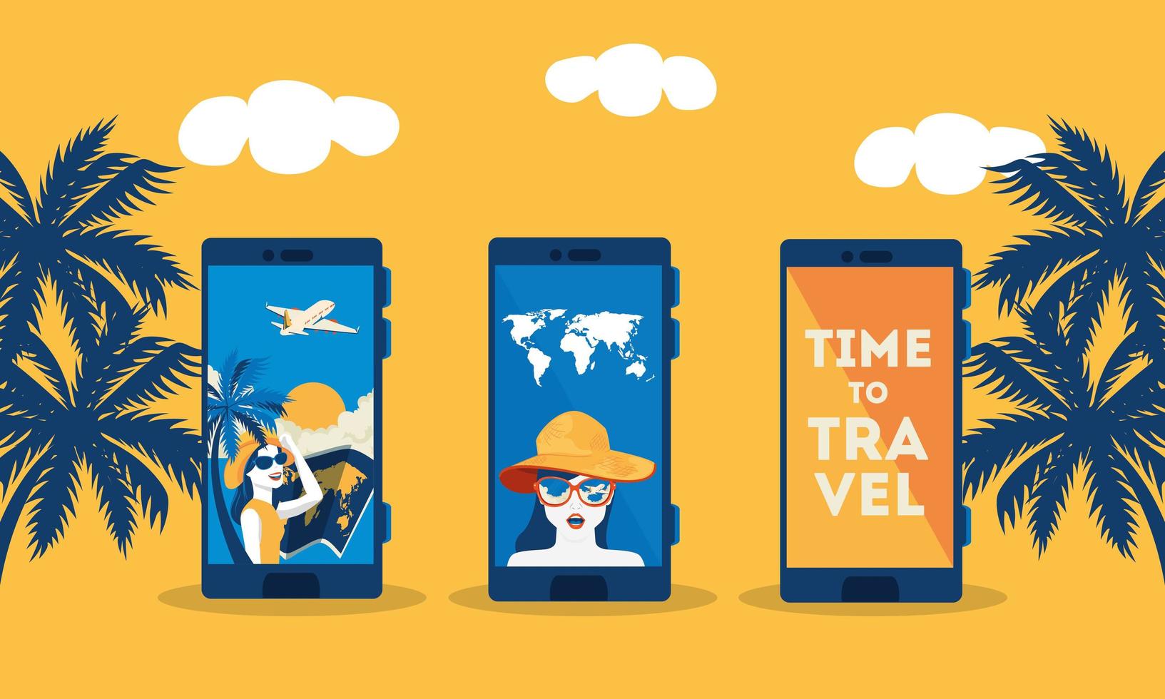 smartphones with women in screen and app travel vector