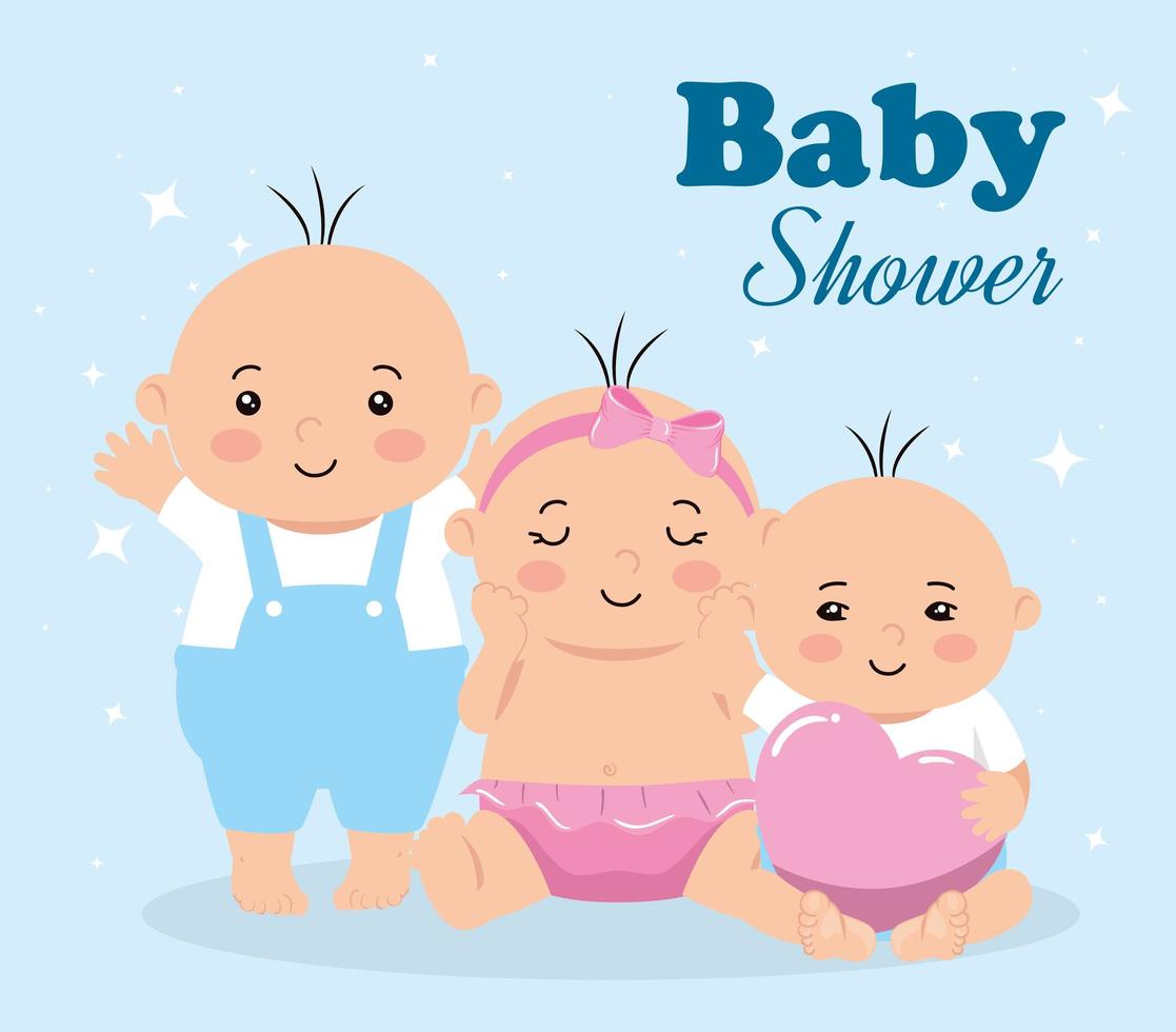 tarjeta de baby shower con grupo de bebés vector
