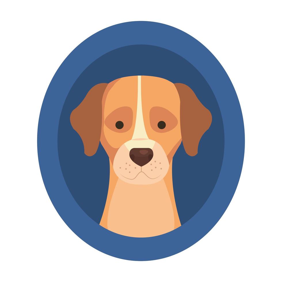 Cabeza de perro lindo en marco circular icono aislado vector