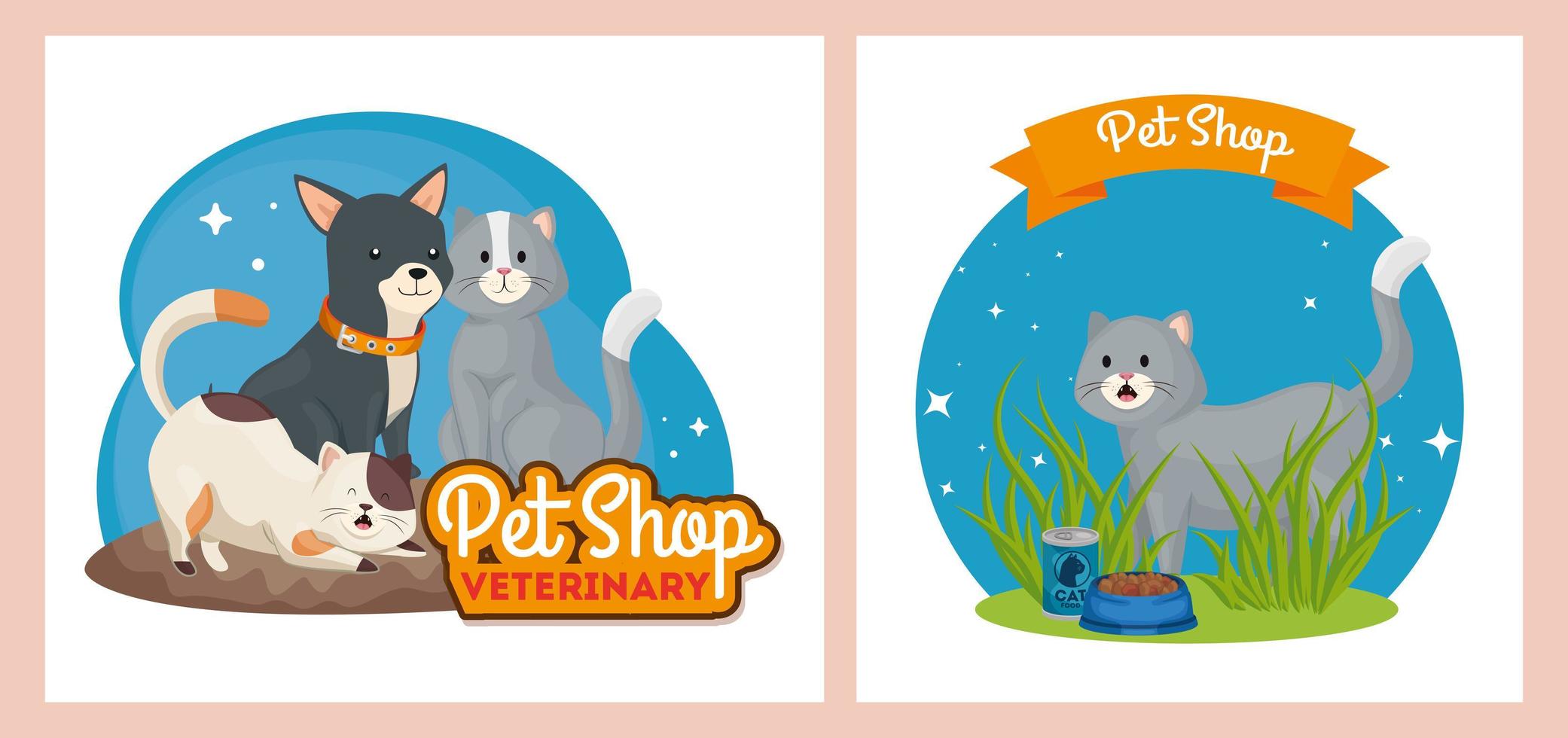 set poster of pet shop veterinary with icons vector