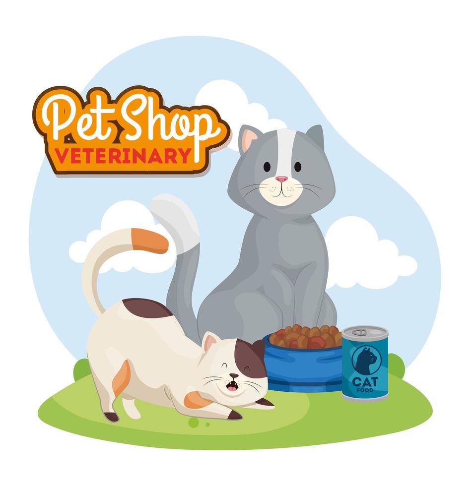 pet shop veterinary with cute cats vector