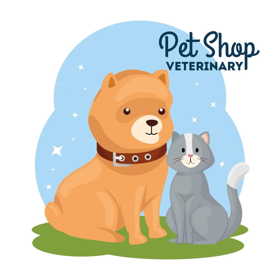 tienda de mascotas veterinaria con gato y perro vector