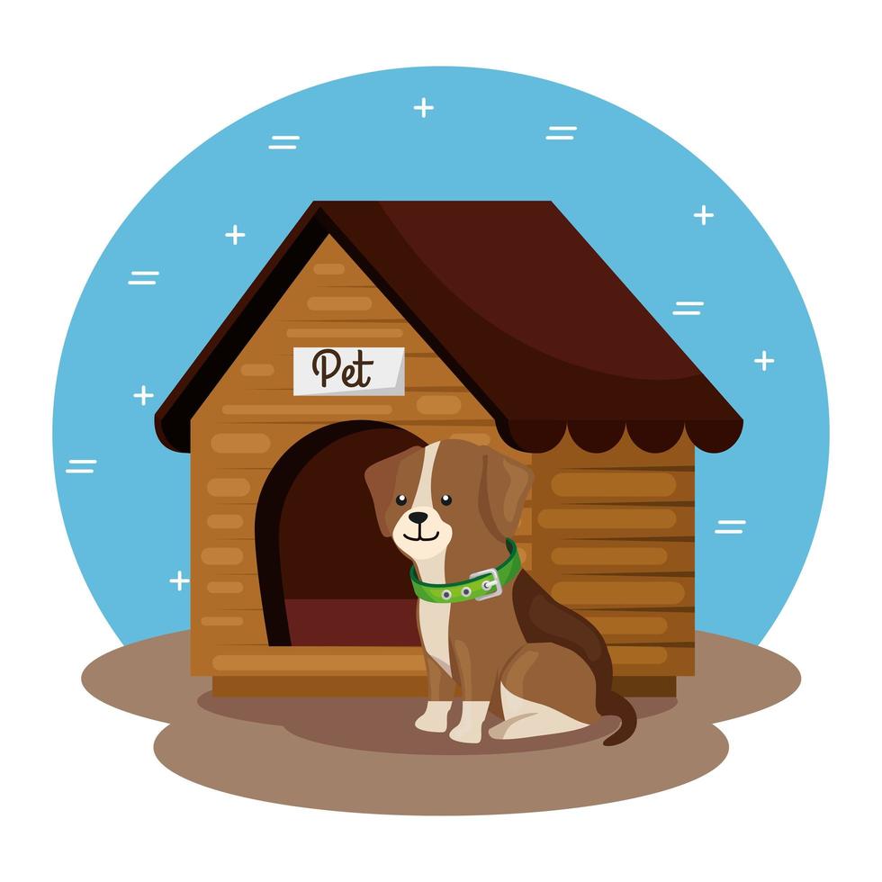 lindo perro con casa de madera vector