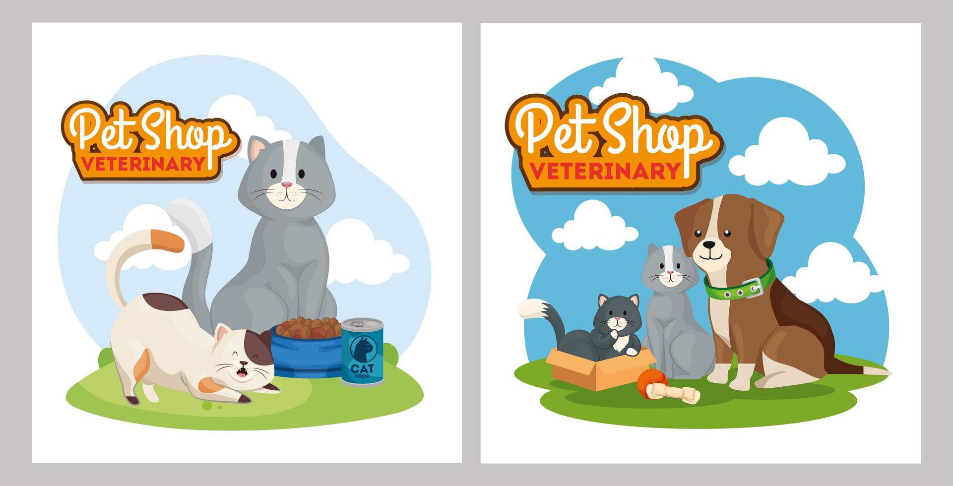 Establecer póster de veterinaria de tienda de mascotas con iconos vector