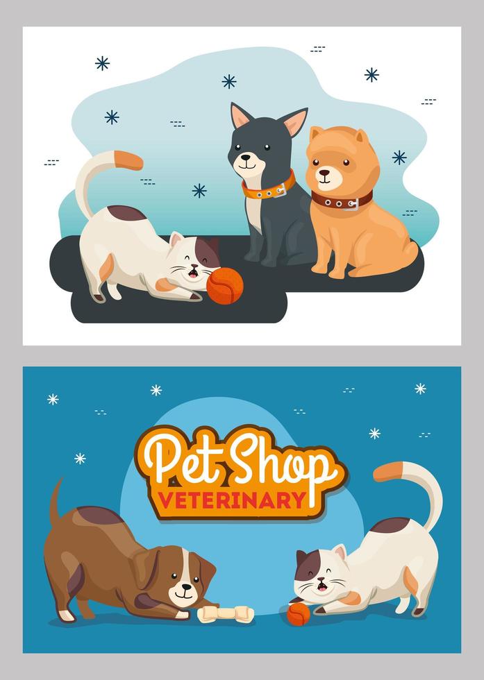 set poster of pet shop veterinary with icons vector