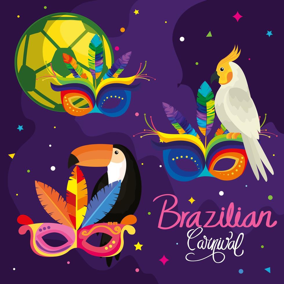 cartel de carnaval de brasil con loro e iconos tradicionales vector