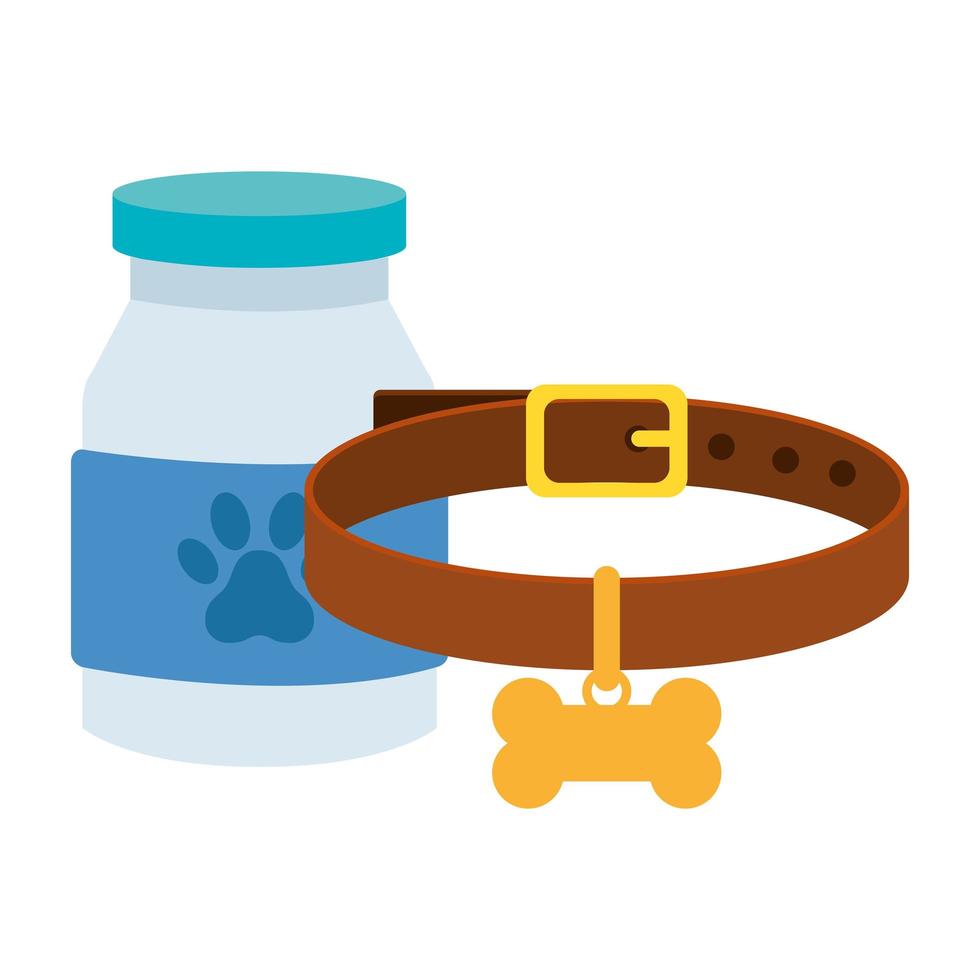 Botella de medicina para perros con collar icono aislado vector