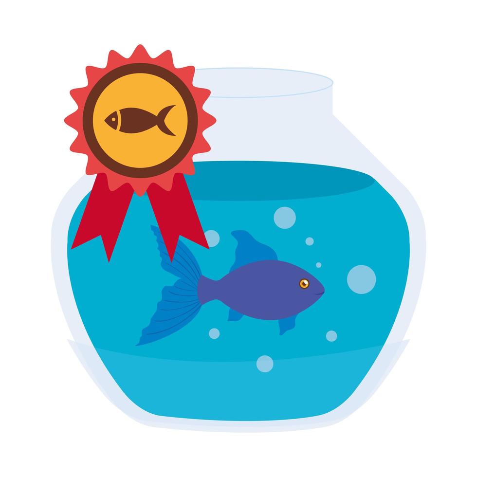 round glass fish bowl with stamp isolated icon vector