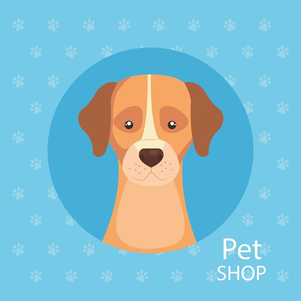 Tienda de mascotas con lindo perro en marco circular vector