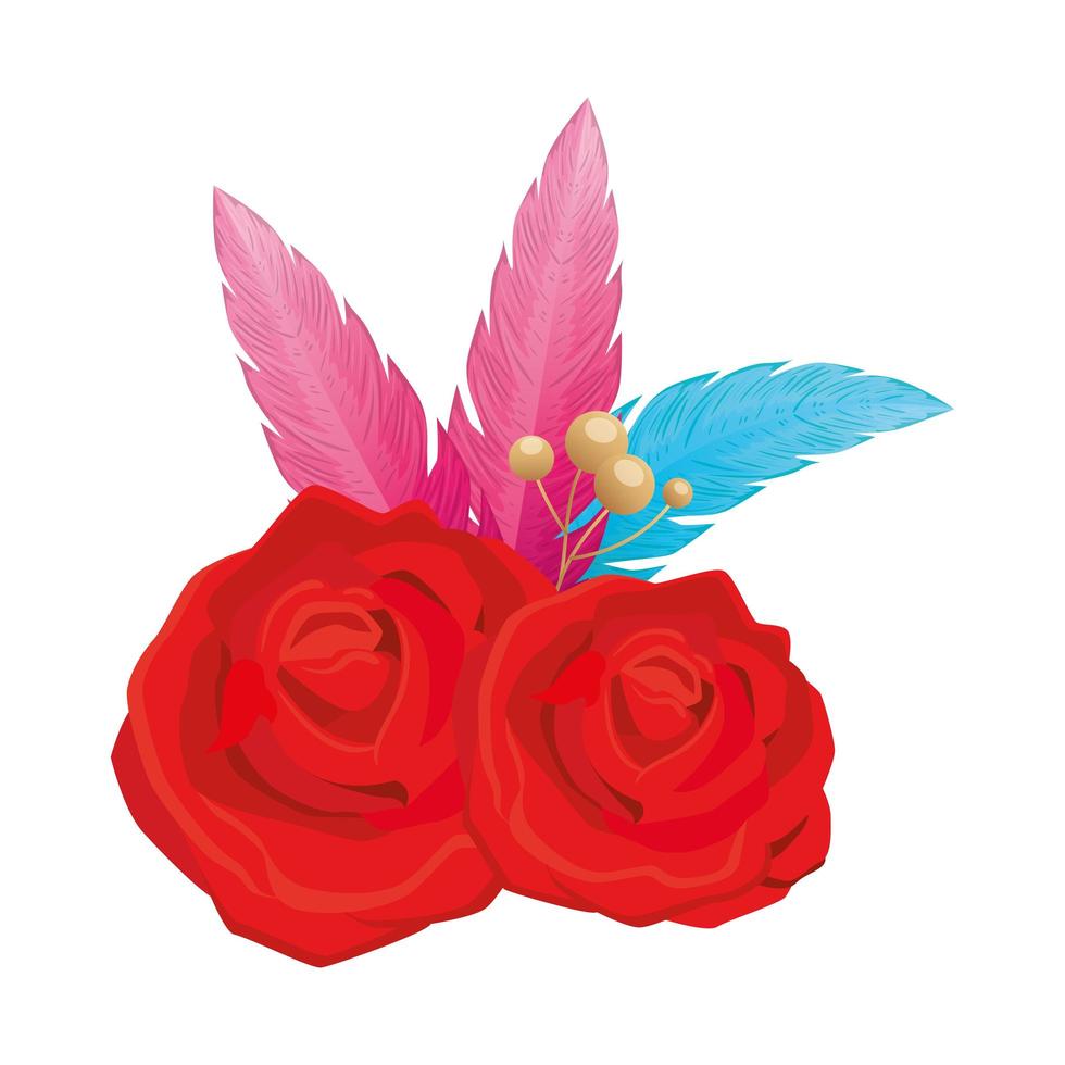 plumas elegantes con decoración de flores rosas vector