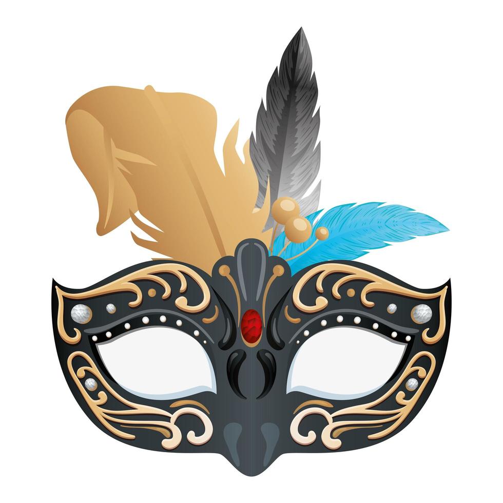 elegant mask with feathers isolated icon vector