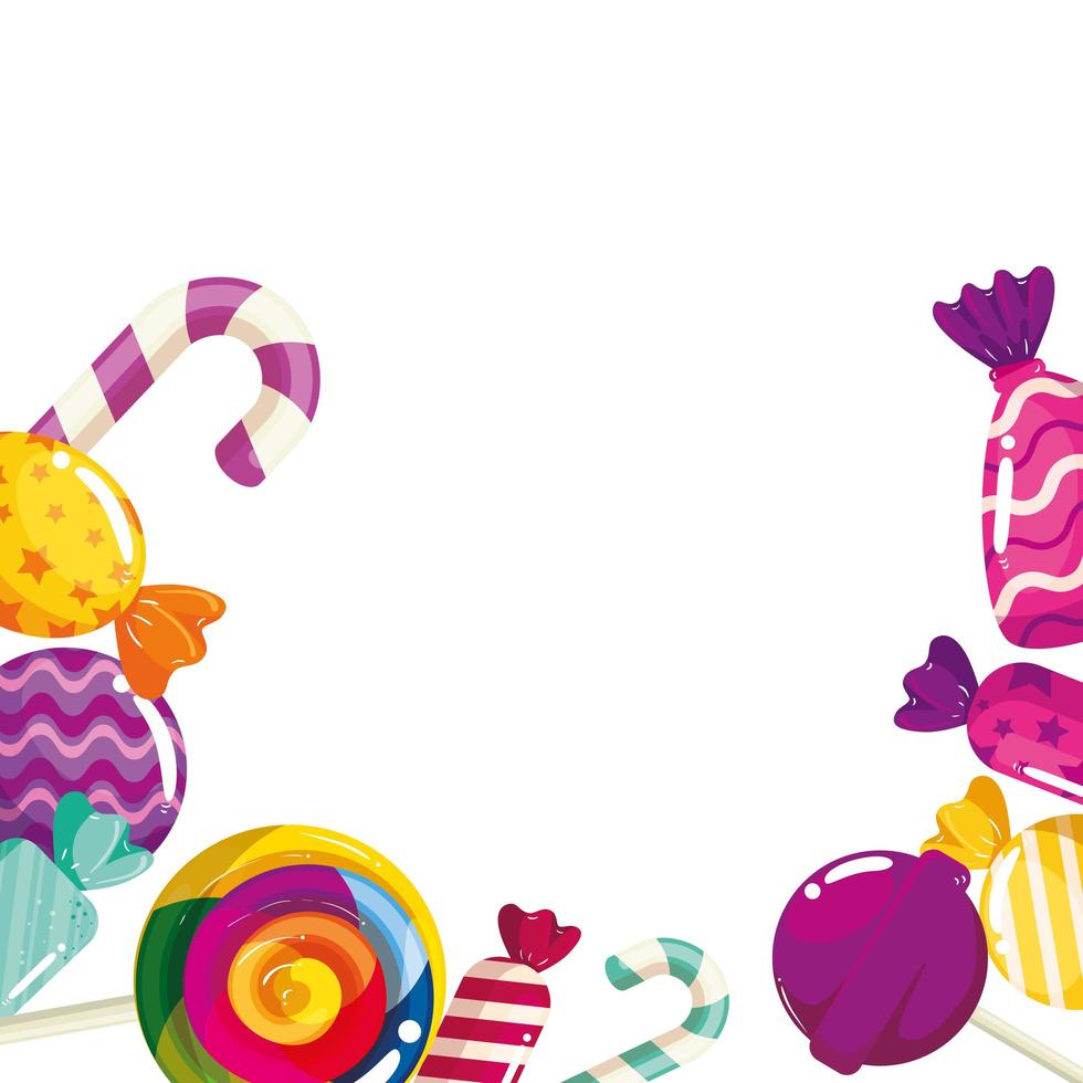 frame of delicious candies decoration vector