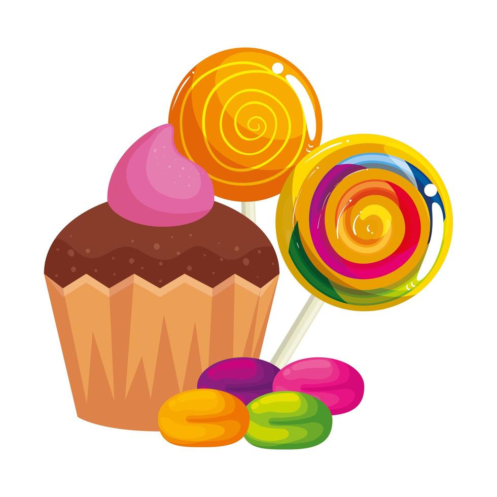 Delicioso cupcake con caramelos icono aislado vector