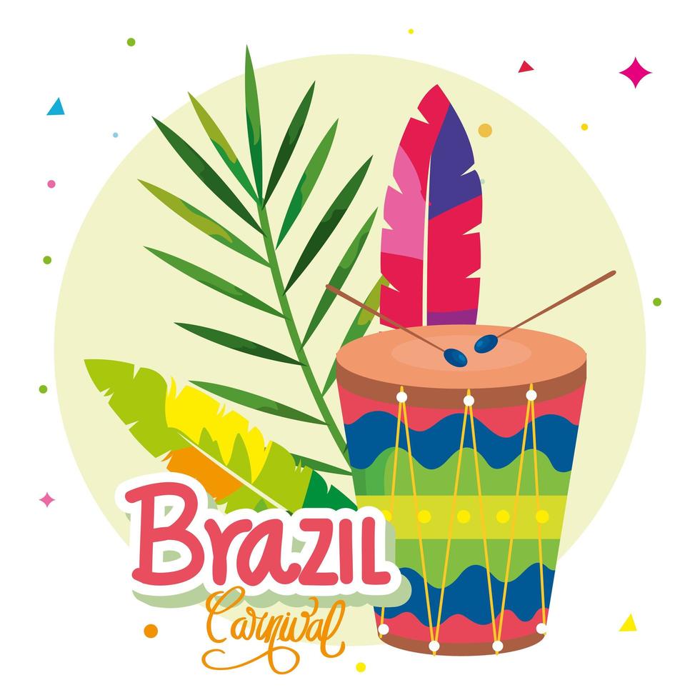 cartel de carnaval de brasil con tambor y decoración vector