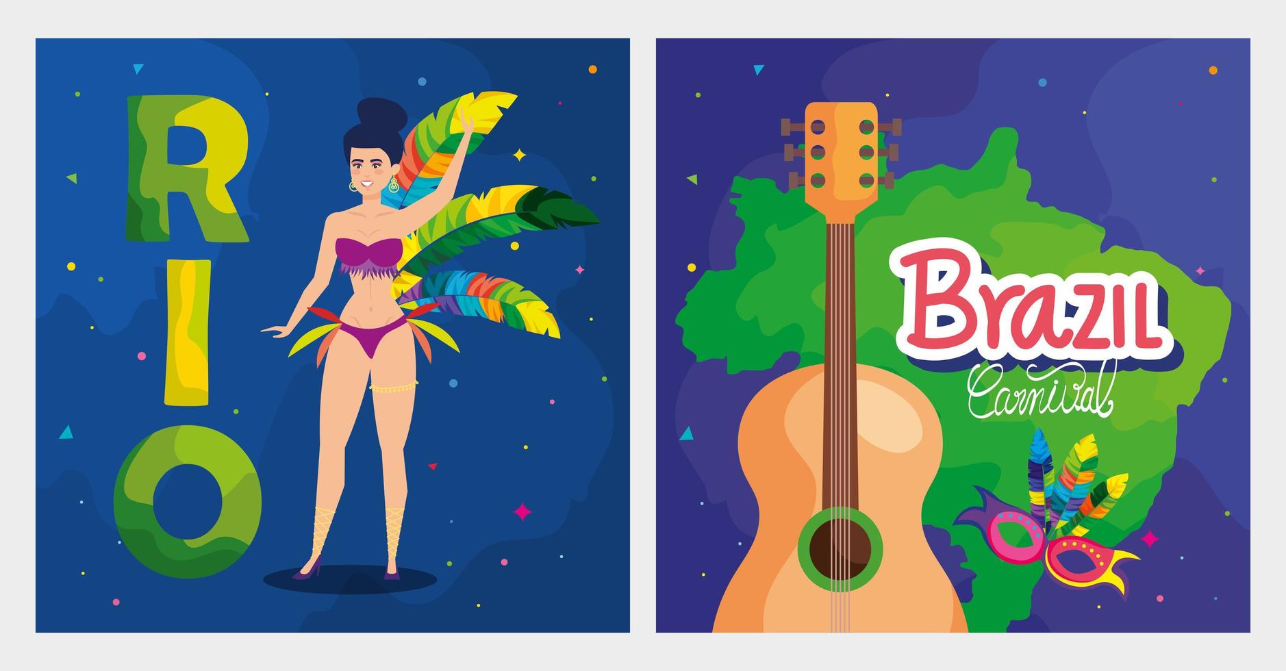 set of poster carnival brazil with decoration vector