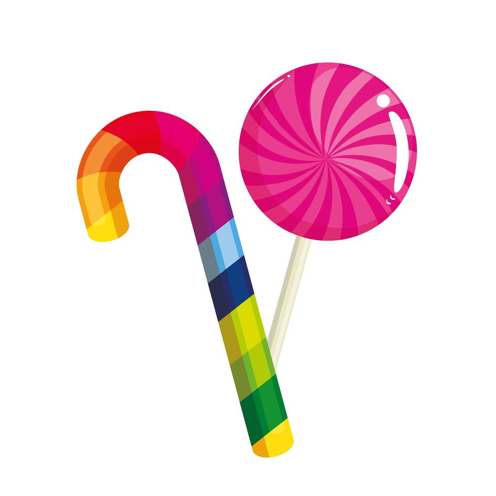 candy in cane with lollipop isolated icon vector