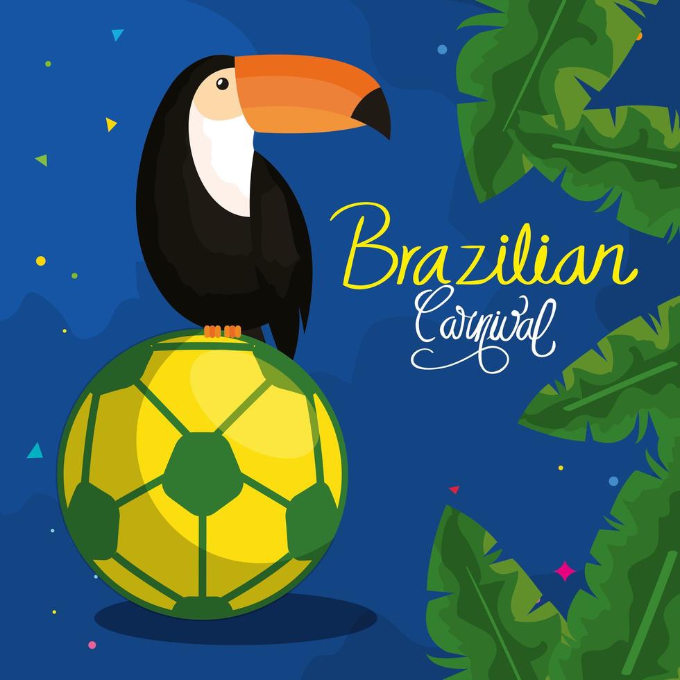 poster of carnival brazilian with toucan and soccer ball vector