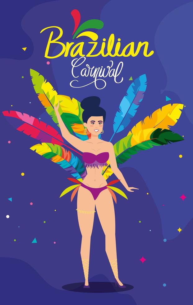 cartel de carnaval brasileño con bailarina exótica mujer vector