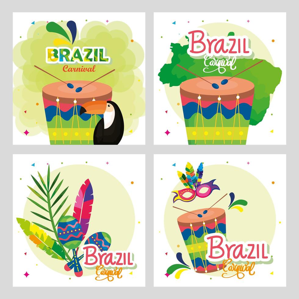 conjunto de cartel carnaval brasil con decoración vector