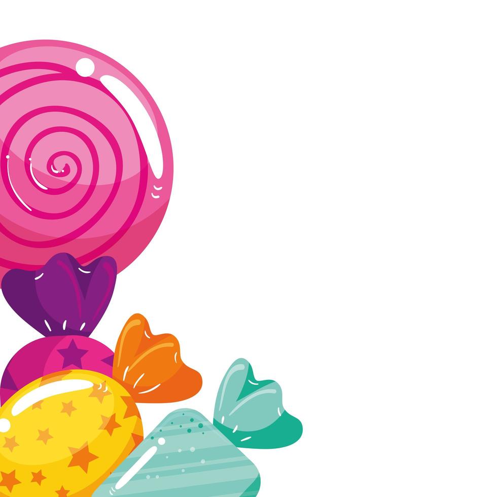 set of candies in wrapper with lollipop vector