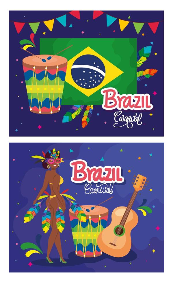 set of poster carnival brazil with decoration vector