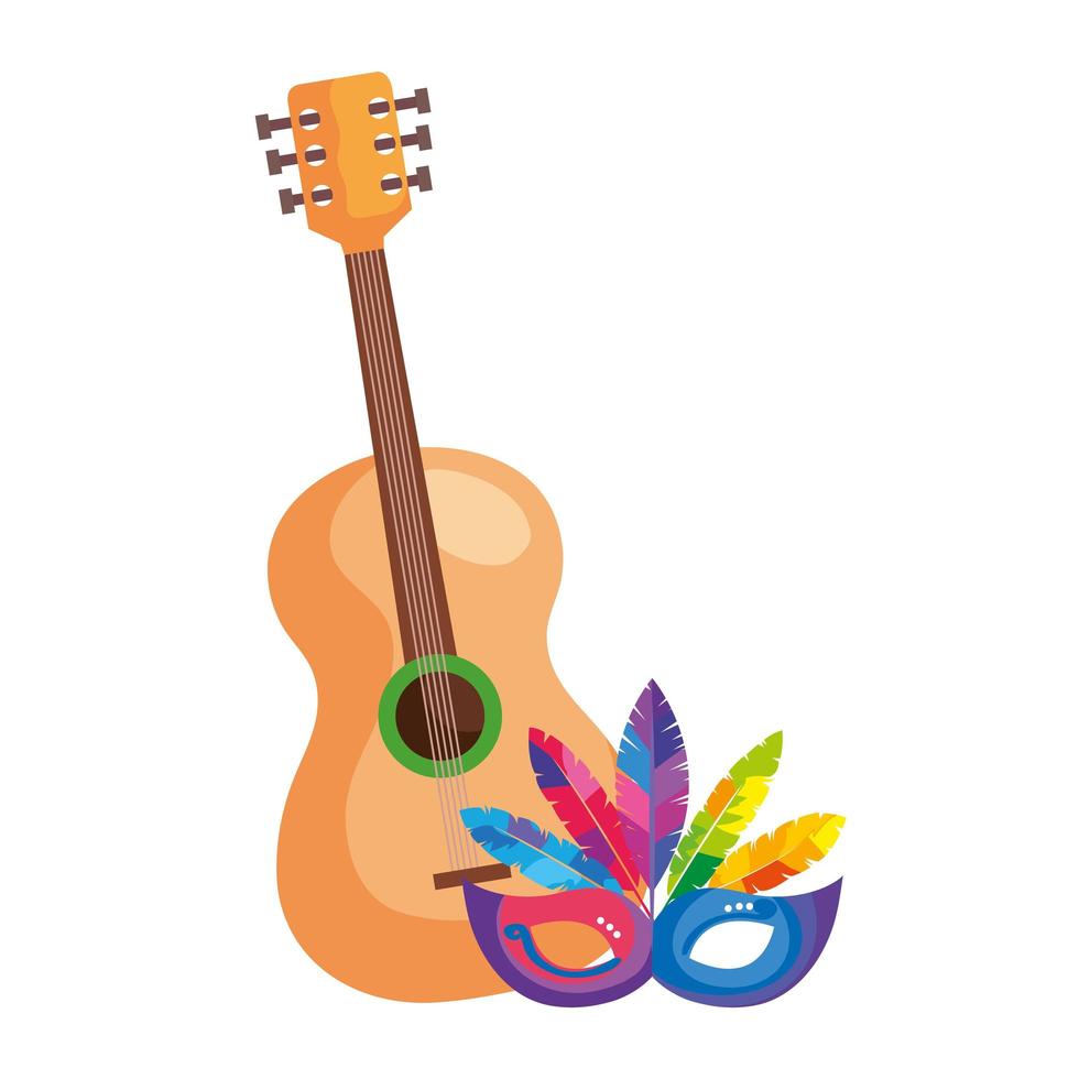 Guitarra con máscara carnaval icono aislado vector