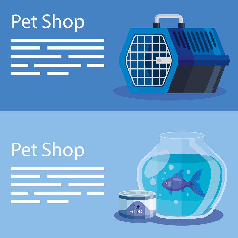 set poster of pet shop and icons vector