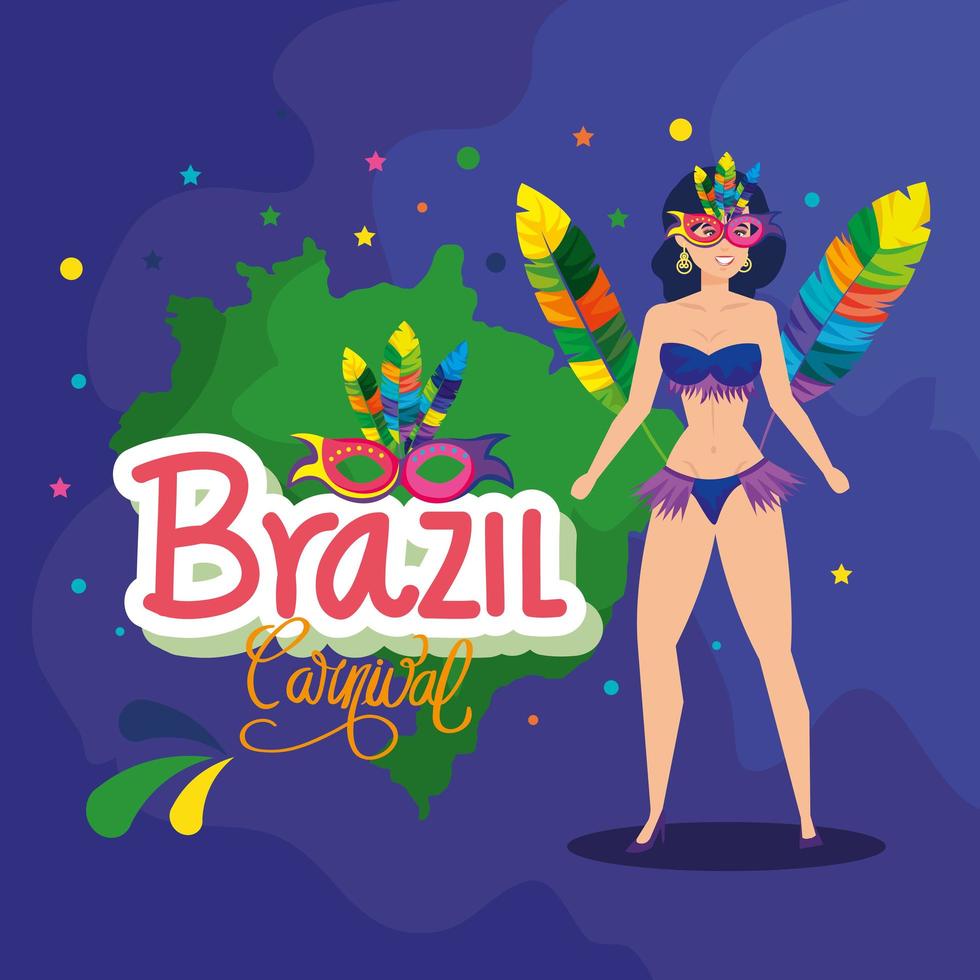 cartel de carnaval de brasil con bailarina exótica mujer con decoración vector