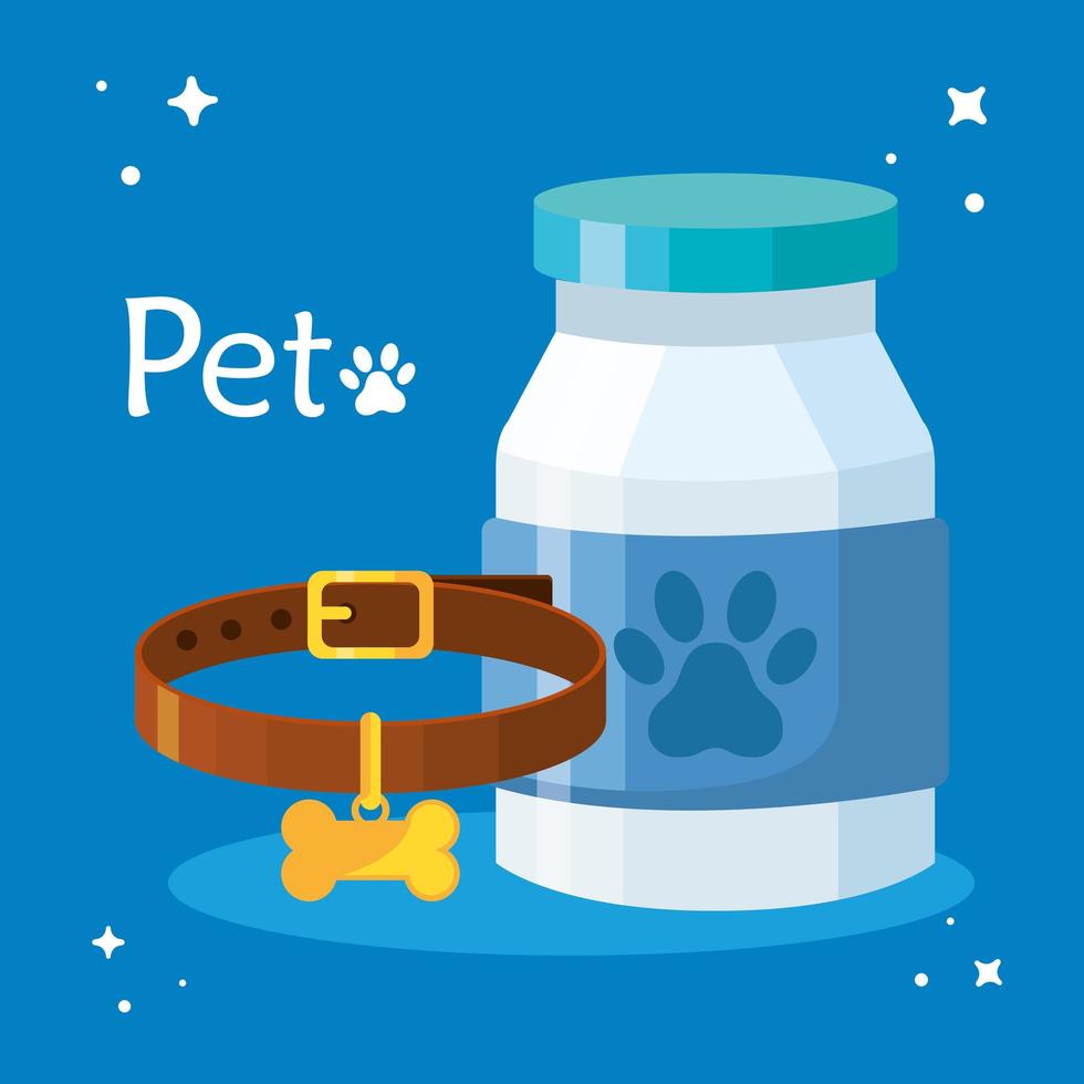 pet shop veterinary with bottle medicine and collar vector