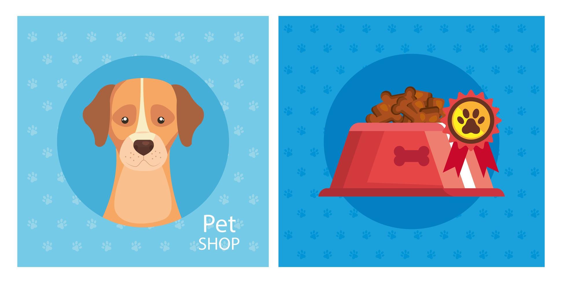 set poster of pet shop with icons vector