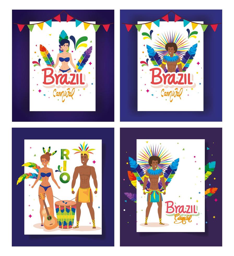 conjunto de cartel carnaval brasil con decoración vector