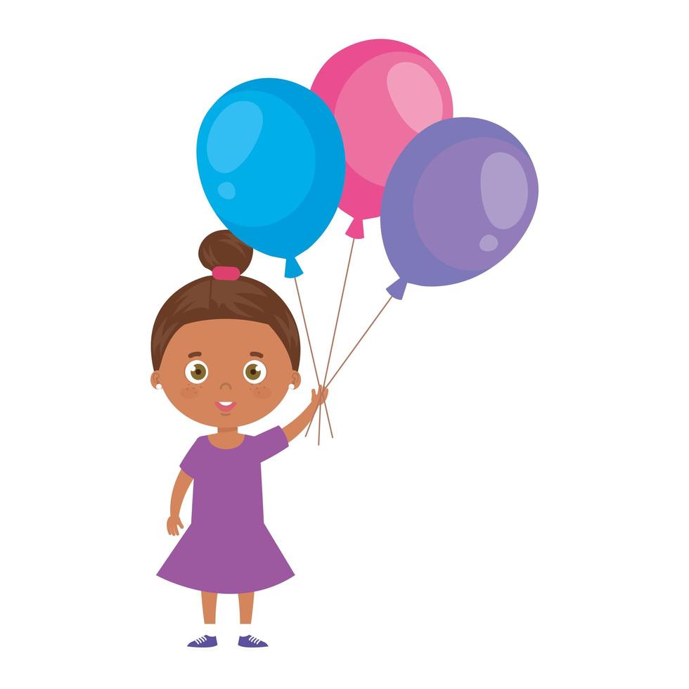 cute little girl afro with balloons helium vector