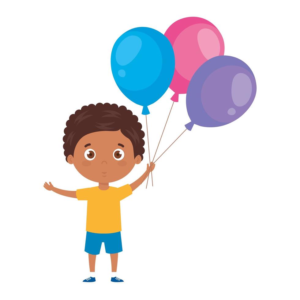 lindo niño afro con globos de helio vector