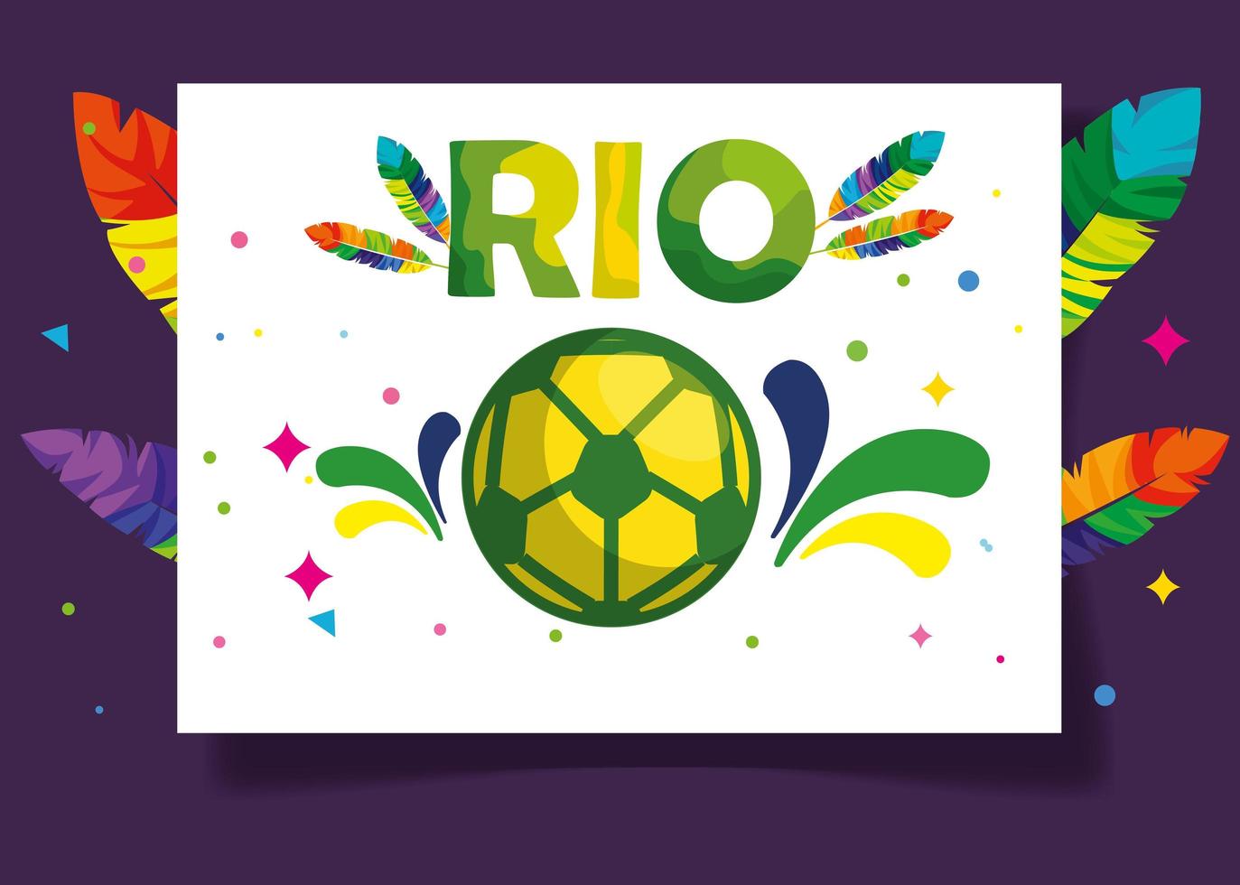 cartel del carnaval de río con balón de fútbol y decoración. vector