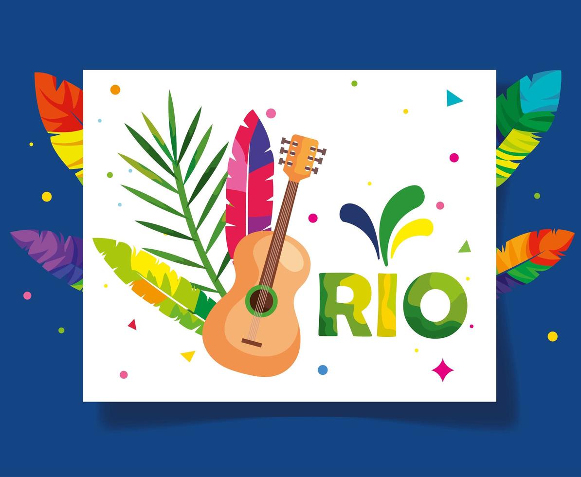 poster of carnival rio with guitar and decoration vector