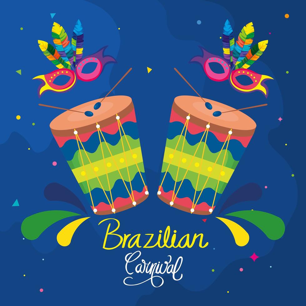 cartel de carnaval de brasil con tambores y decoración vector