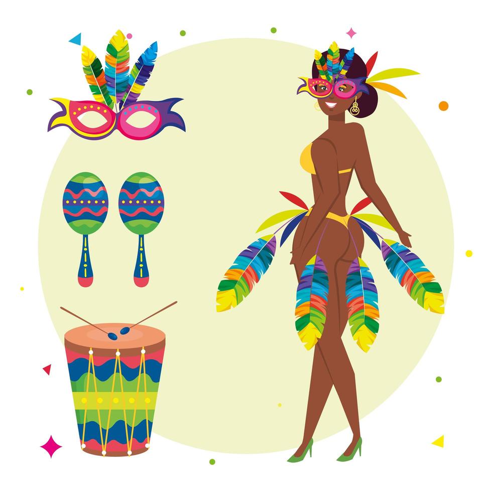 Mujer bailarina exótica con iconos tradicionales de Brasil vector