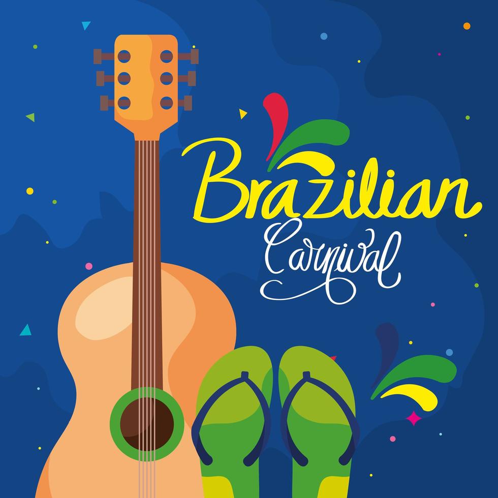 poster of carnival brazil with guitar and flip flops vector