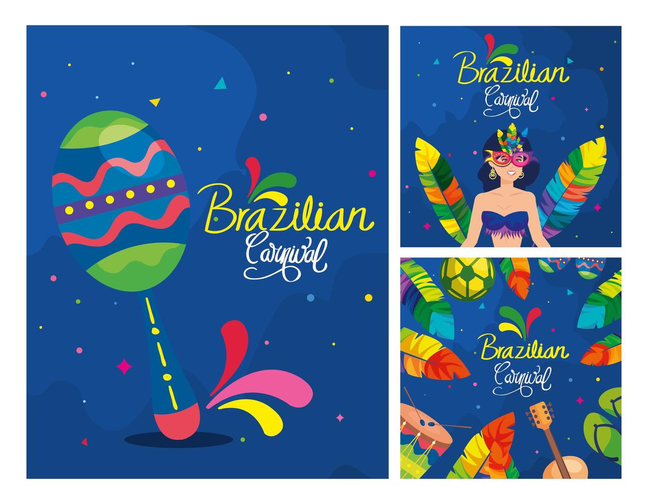 set poster of brazil carnival with decoration vector