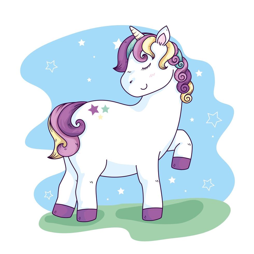 linda fantasía de unicornio con decoración de estrellas vector