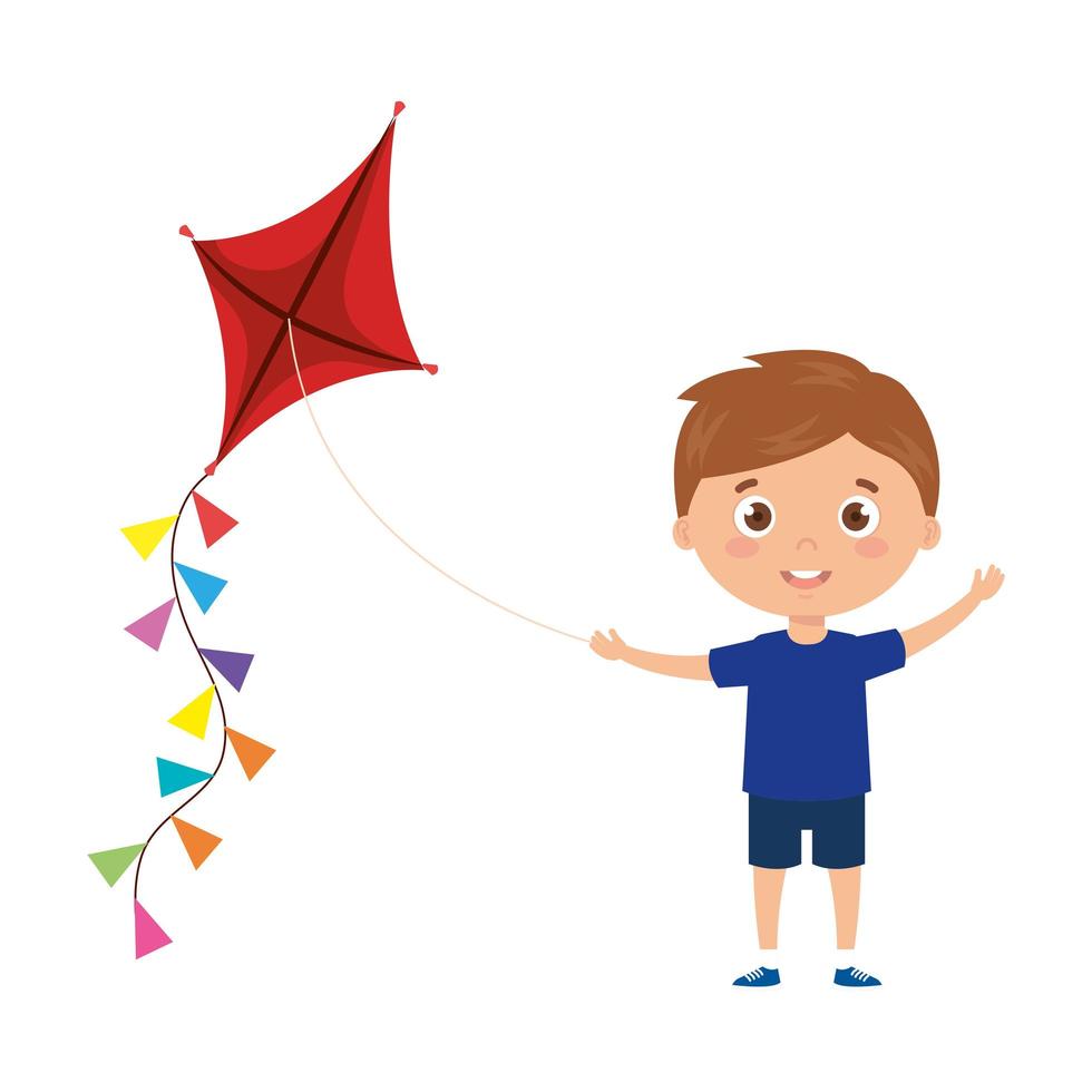 cute little boy with kite isolated icon vector