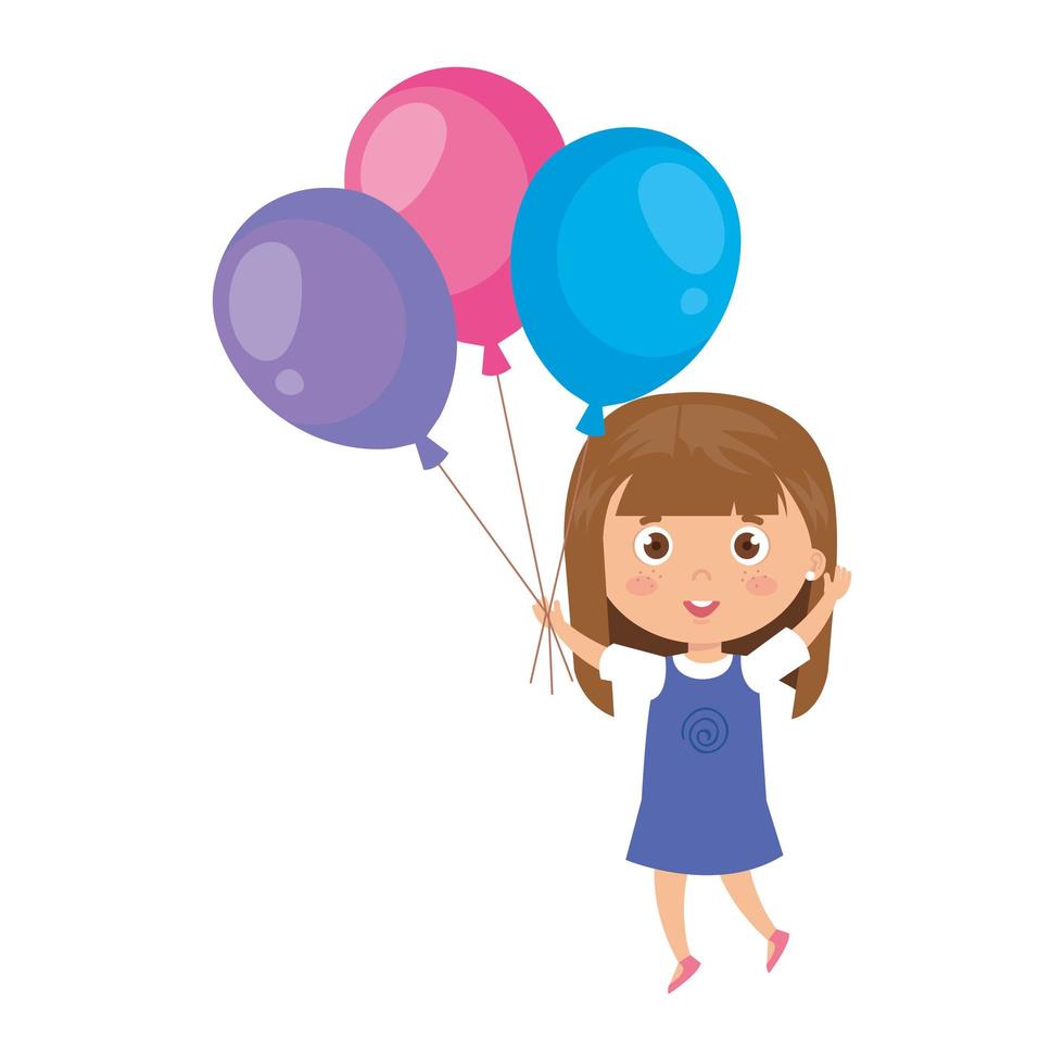 linda niña con globos de helio vector