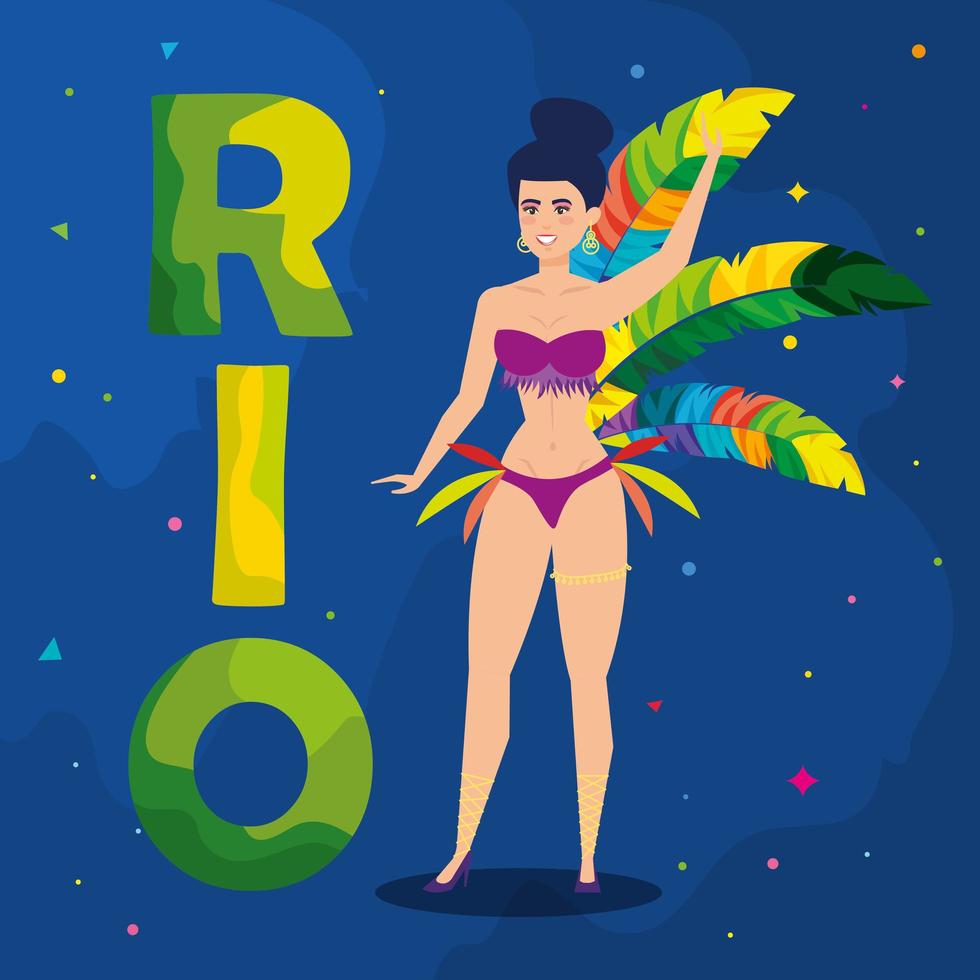 poster of carnival rio with exotic dancer and decoration vector