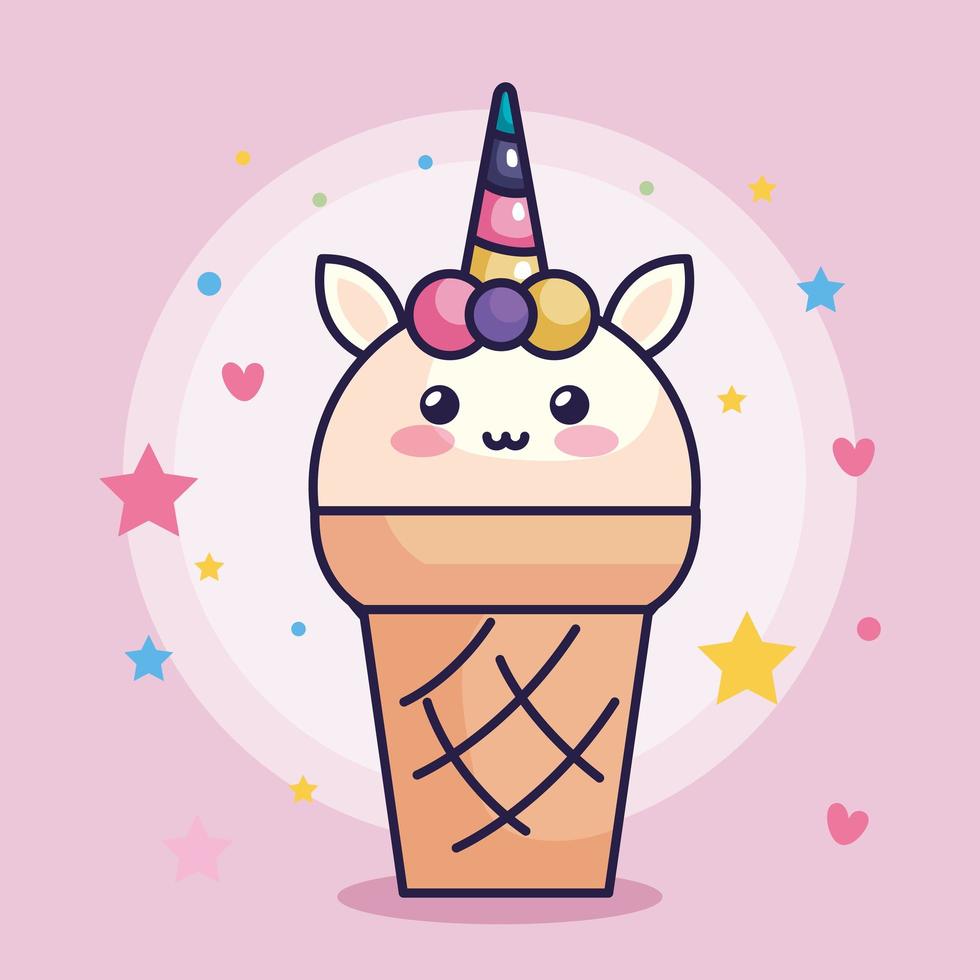 unicorn ice cream with cute decoration vector