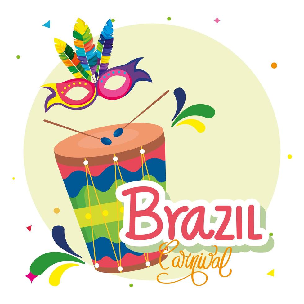 poster of carnival brazil with drum and decoration vector