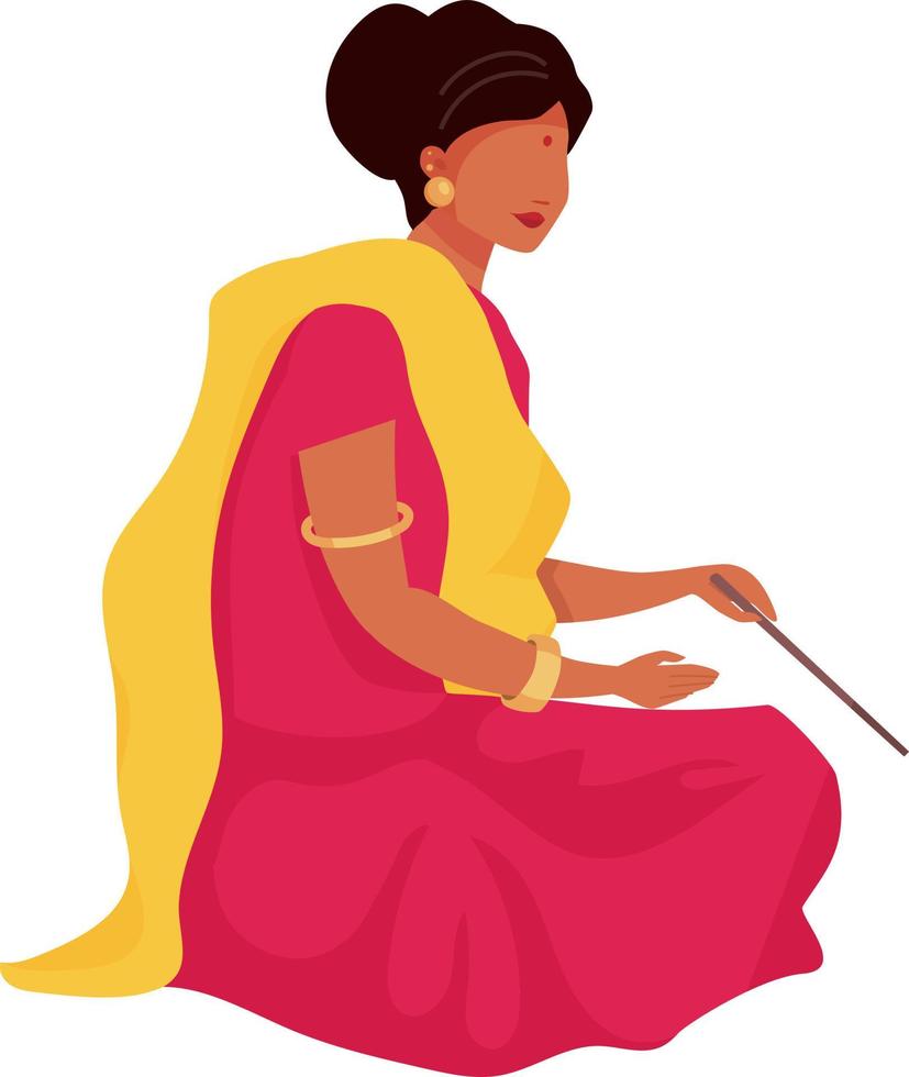 Woman in traditional sari semi flat color vector character