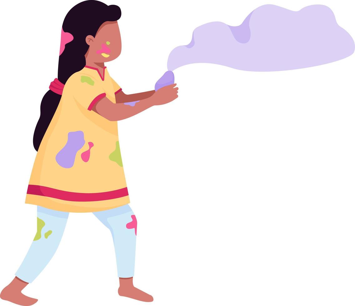 Girl playing with paint semi flat color vector character