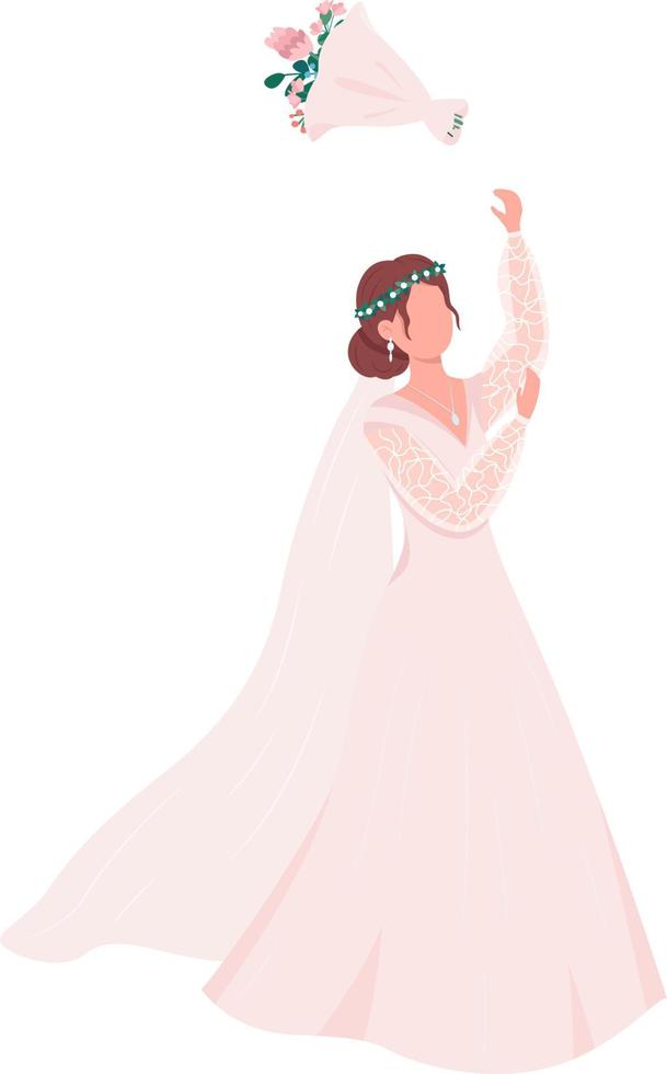 Bride throwing bouquet semi flat color vector character