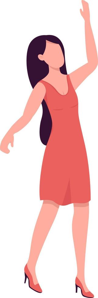 Woman in red party dress semi flat color vector character