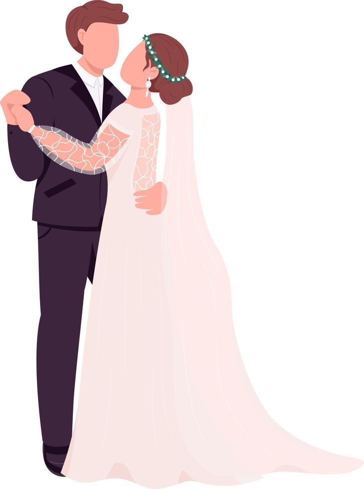 Bride and groom dance semi flat color vector characters